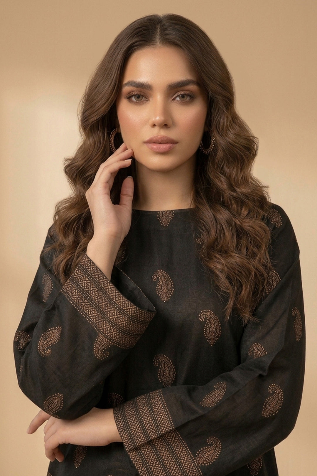 Coffee 2 Piece Unstitched Printed Cambric Co-Ord Set