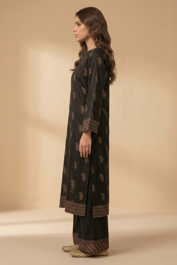 Coffee 2 Piece Unstitched Printed Cambric Co-Ord Set