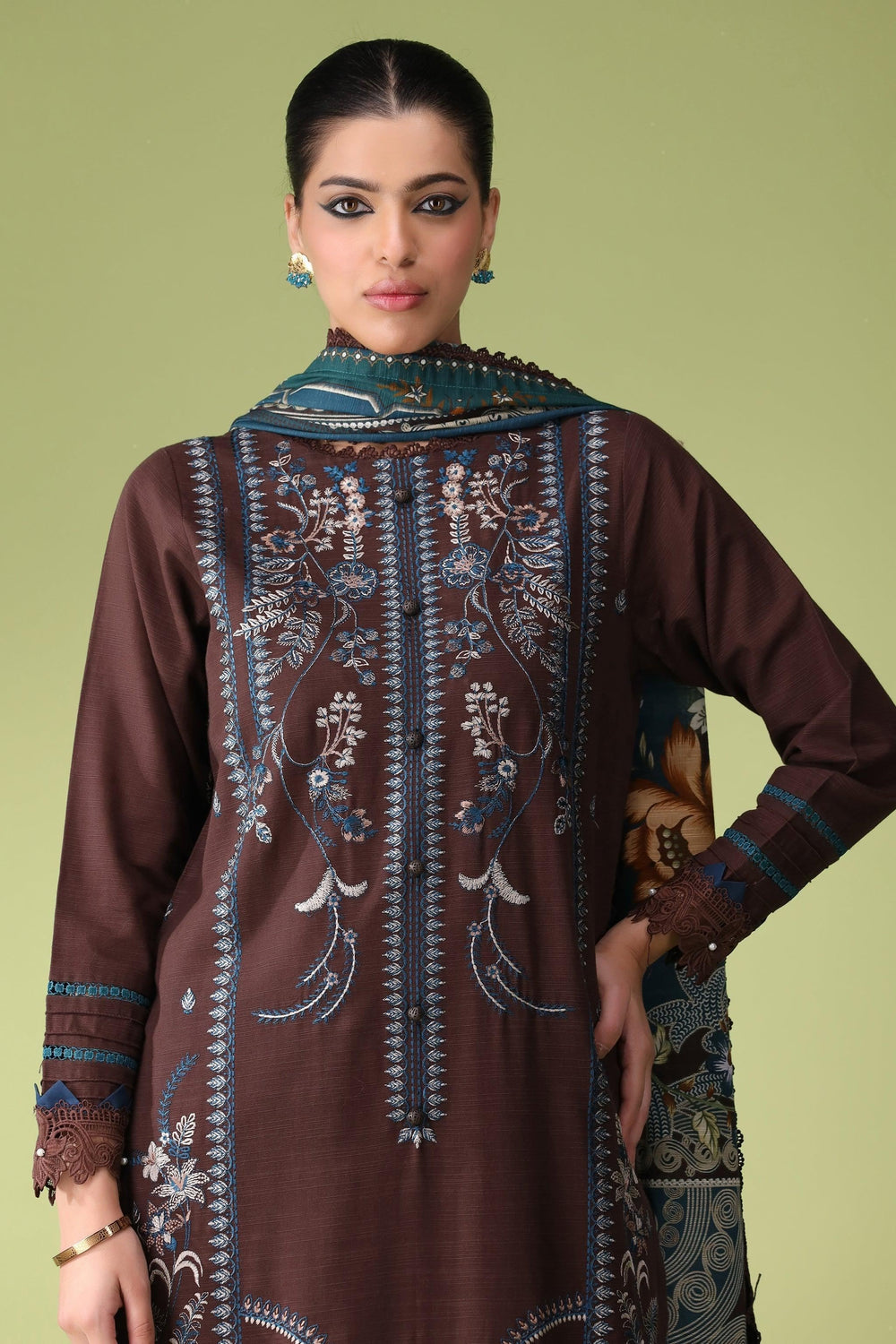 Coffee Brown 3 Piece Unstitched Khaddar - Jacquard Clothing