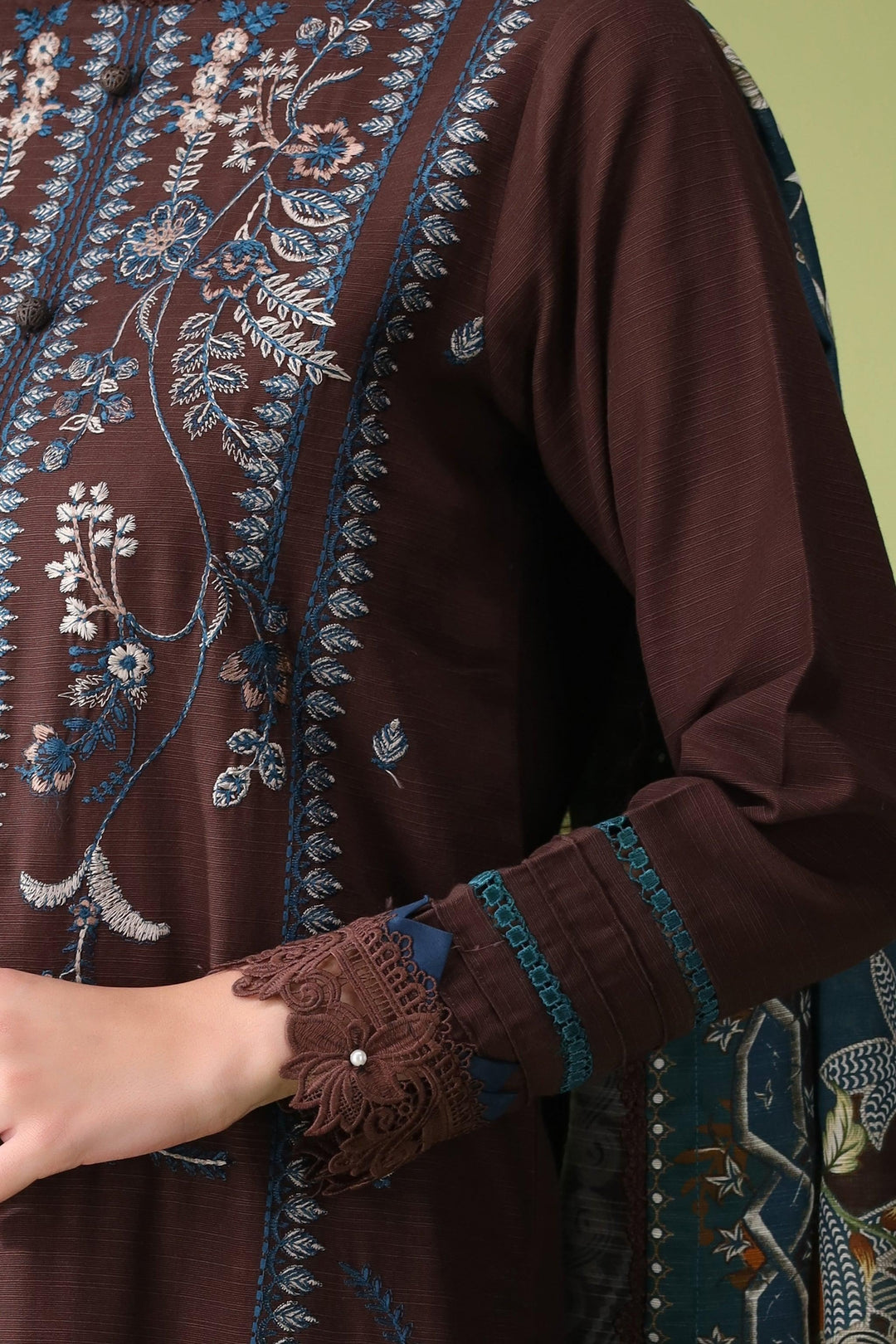 Coffee Brown 3 Piece Unstitched Khaddar - Jacquard Clothing