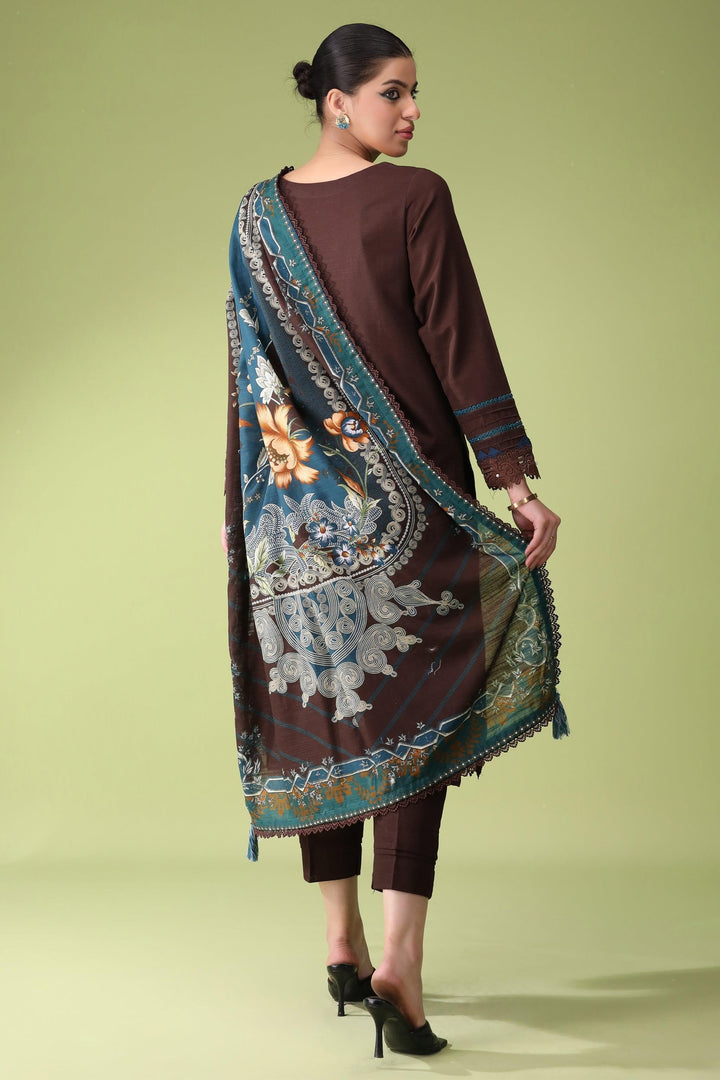 Coffee Brown 3 Piece Unstitched Khaddar - Jacquard Clothing