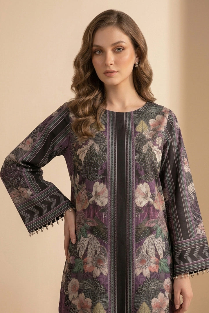 Dark Brown 2 Piece Unstitched Printed Cambric Co-Ord Set