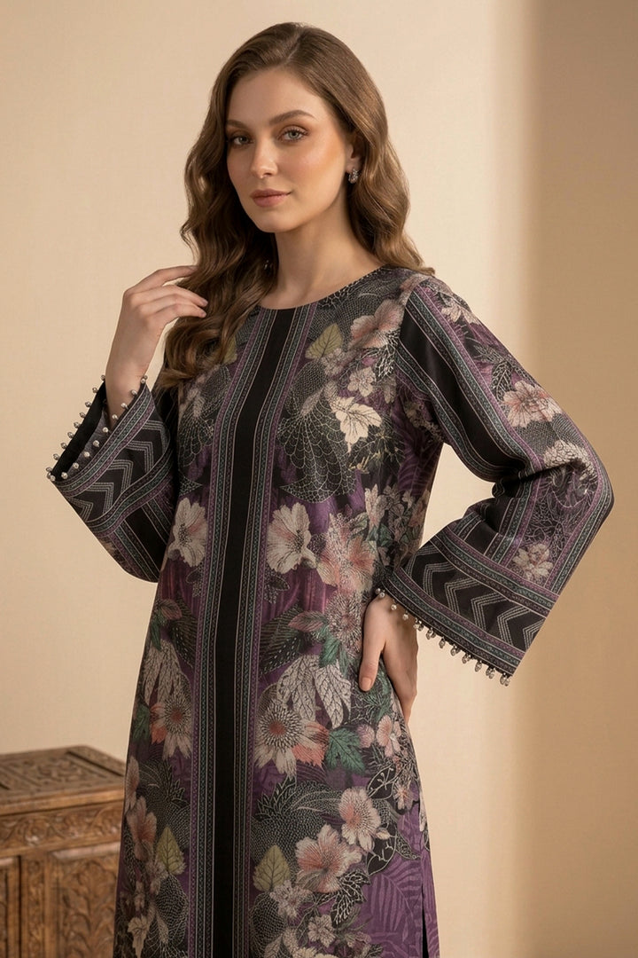 Dark Brown 2 Piece Unstitched Printed Cambric Co-Ord Set
