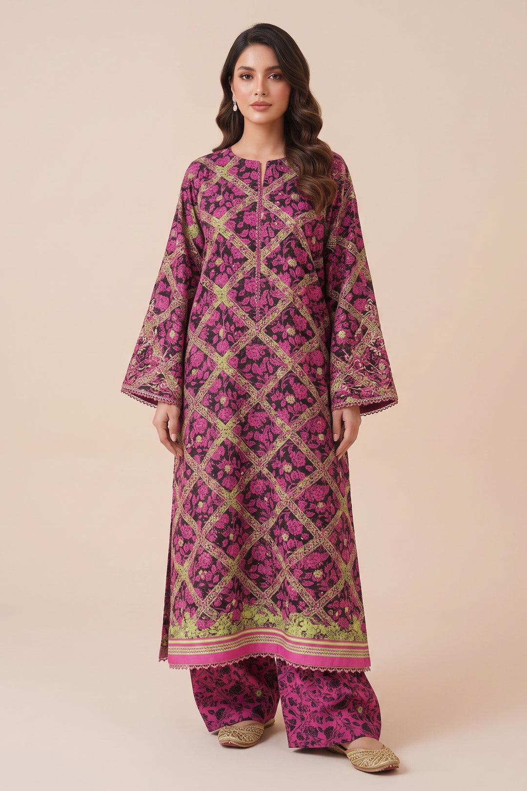 Dark Raspberry 2 Piece Unstitched Printed Cambric Co-Ord Set