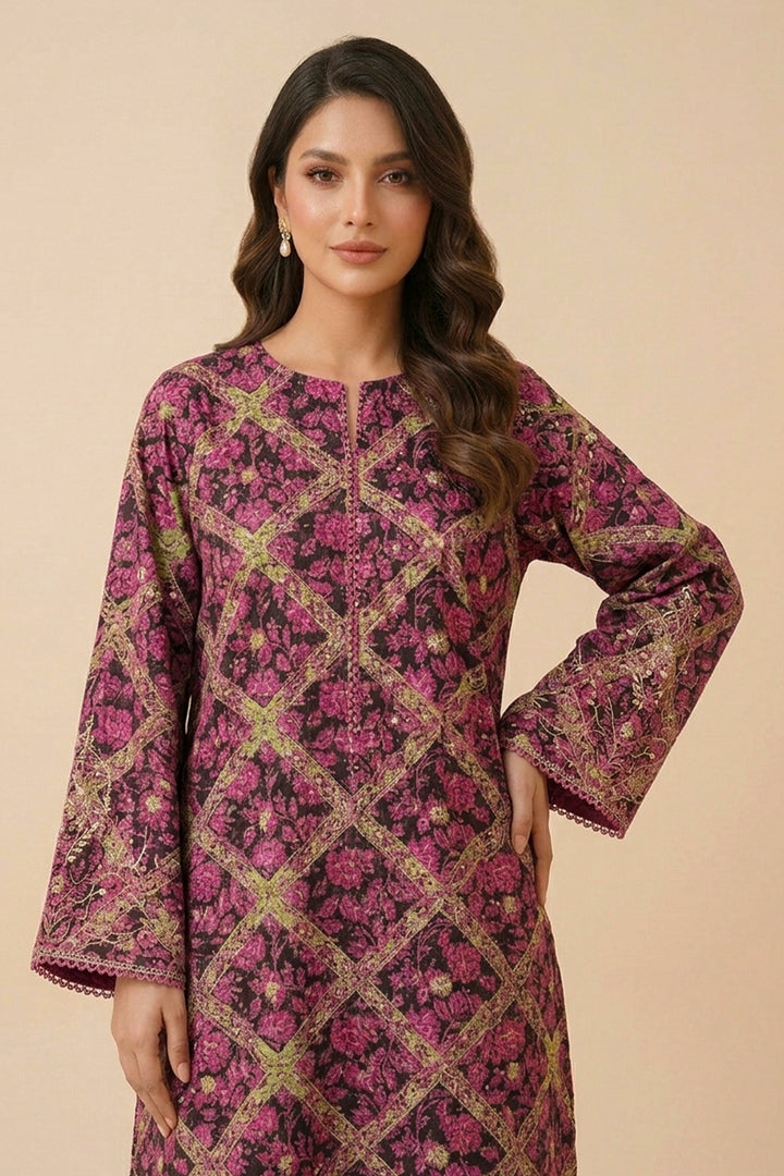 Dark Raspberry 2 Piece Unstitched Printed Cambric Co-Ord Set