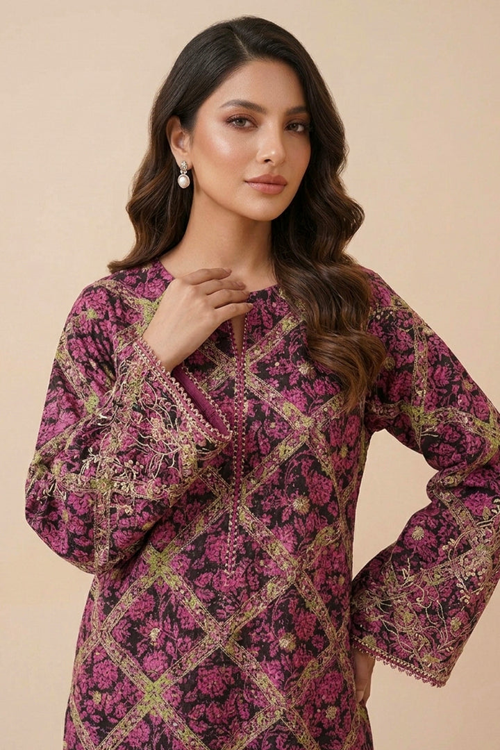 Dark Raspberry 2 Piece Unstitched Printed Cambric Co-Ord Set