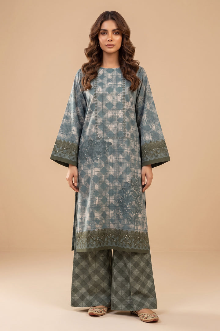 Dark Tan 2 Piece Unstitched Printed Cambric Co-Ord Set