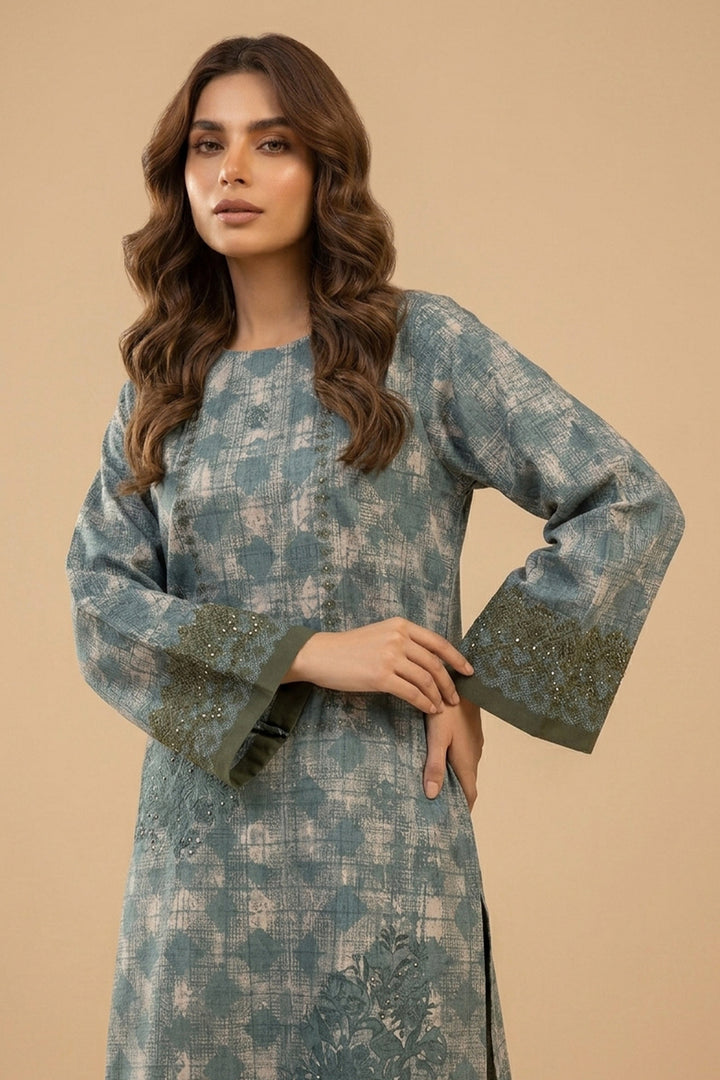 Dark Tan 2 Piece Unstitched Printed Cambric Co-Ord Set