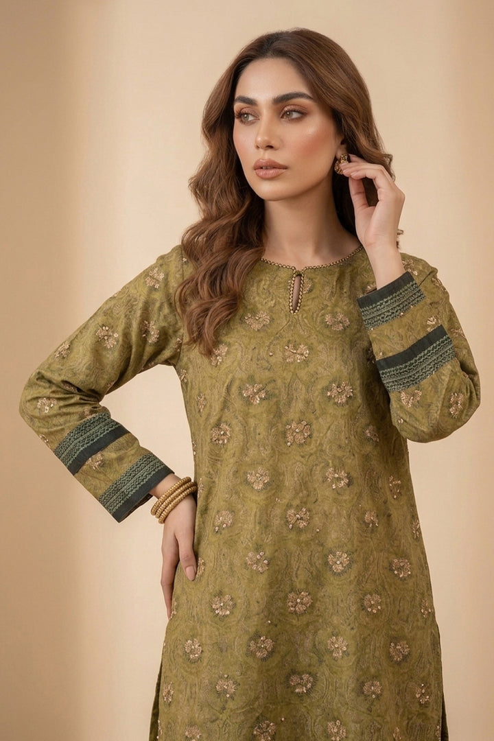 Dark Tan 2 Piece Unstitched Printed Cambric Co-Ord Set