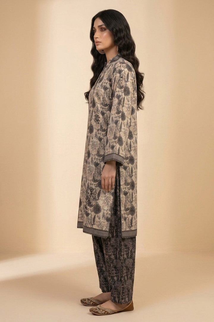 Dark Taupe 2 Piece Unstitched Printed Cambric Co-Ord Set