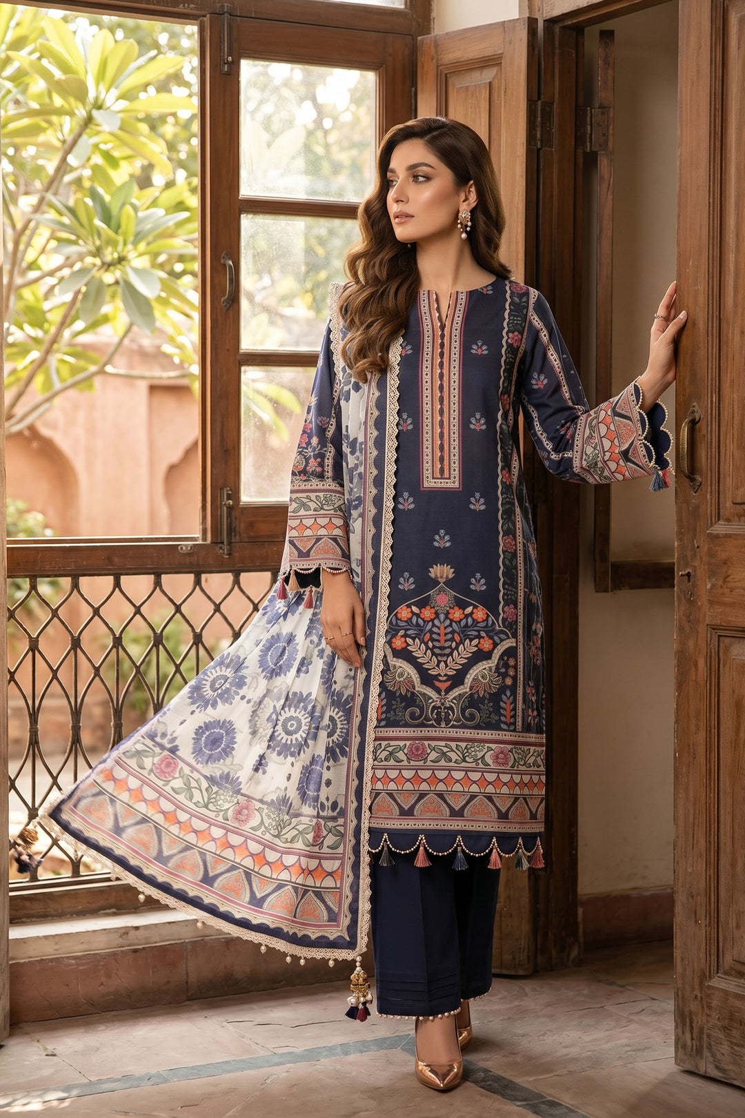 Dark Blue 3 Piece Unstitched Premium Printed Lawn Suit By Jacquard Clothing Summer Collection 2026