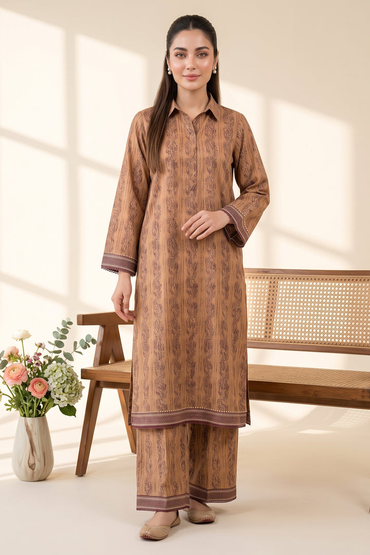Dark Brown 2 Piece Unstitched Printed Cambric Co-Ord Set