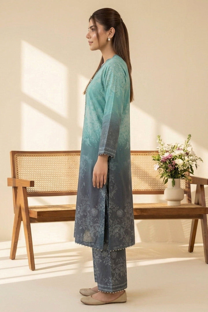 Dark Cyan 2 Piece Unstitched Printed Cambric Co-Ord Set