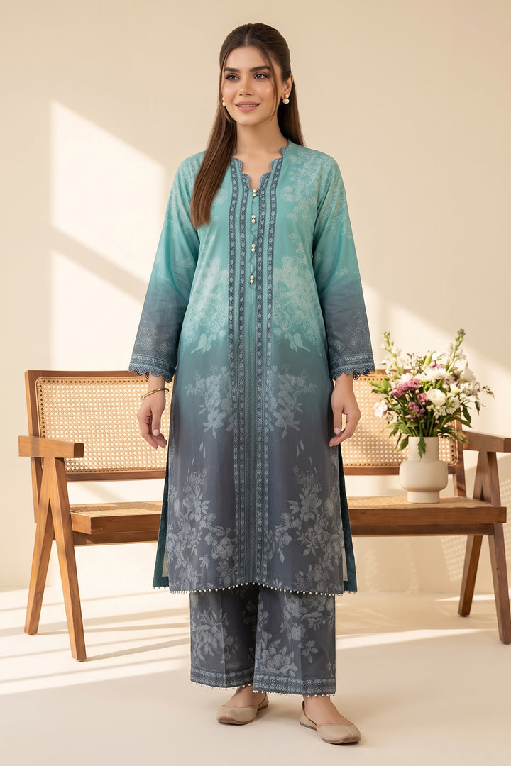 Dark Cyan 2 Piece Unstitched Printed Cambric Co-Ord Set