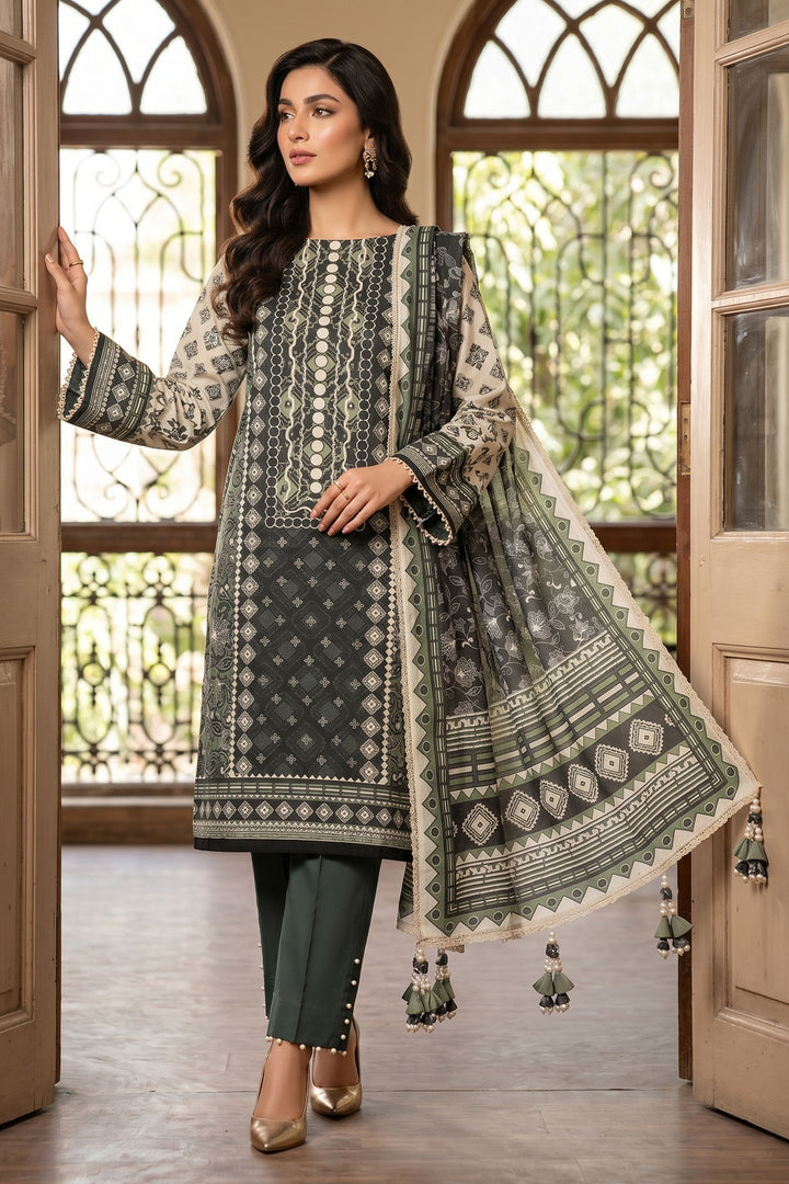 Dark Green 3 Piece Unstitched Premium Printed Lawn Suit By Jacquard Clothing Summer Collection 2026