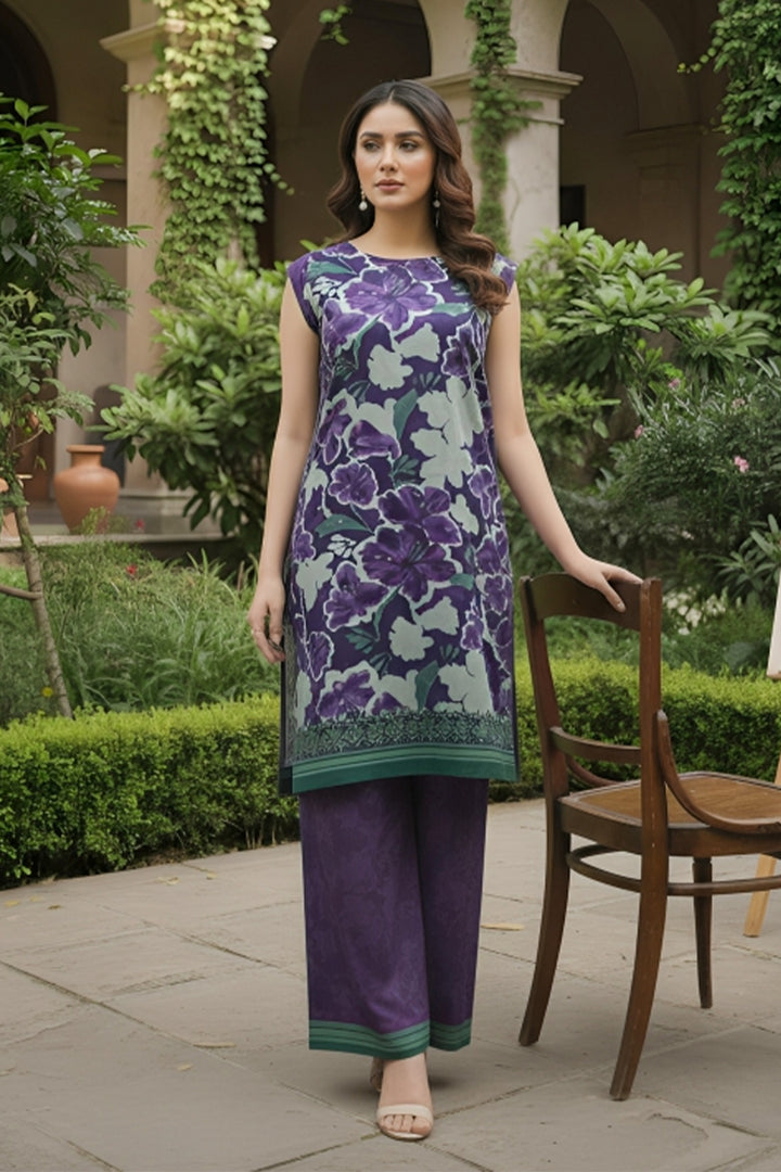 Dark Lavender 2 Pc Unstitched Printed Cambric Co-Ord Set