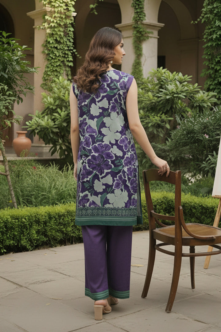 Dark Lavender 2 Pc Unstitched Printed Cambric Co-Ord Set