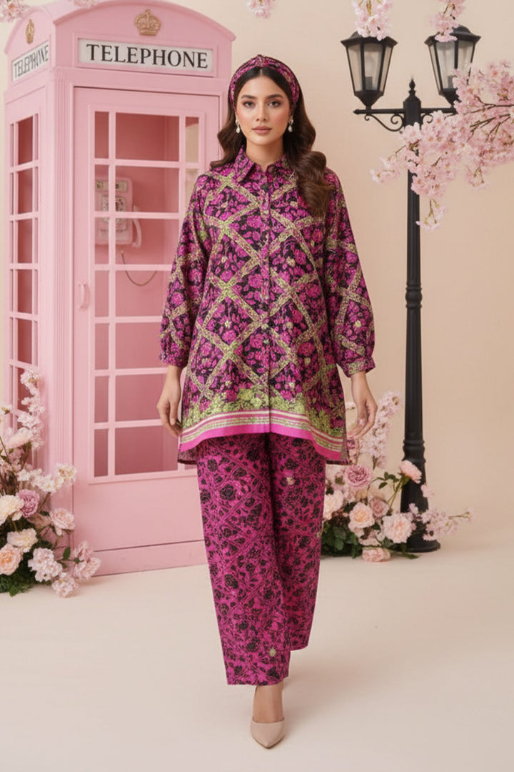 Dark Raspberry 2 Pc Unstitched Printed Cambric Co-Ord Set