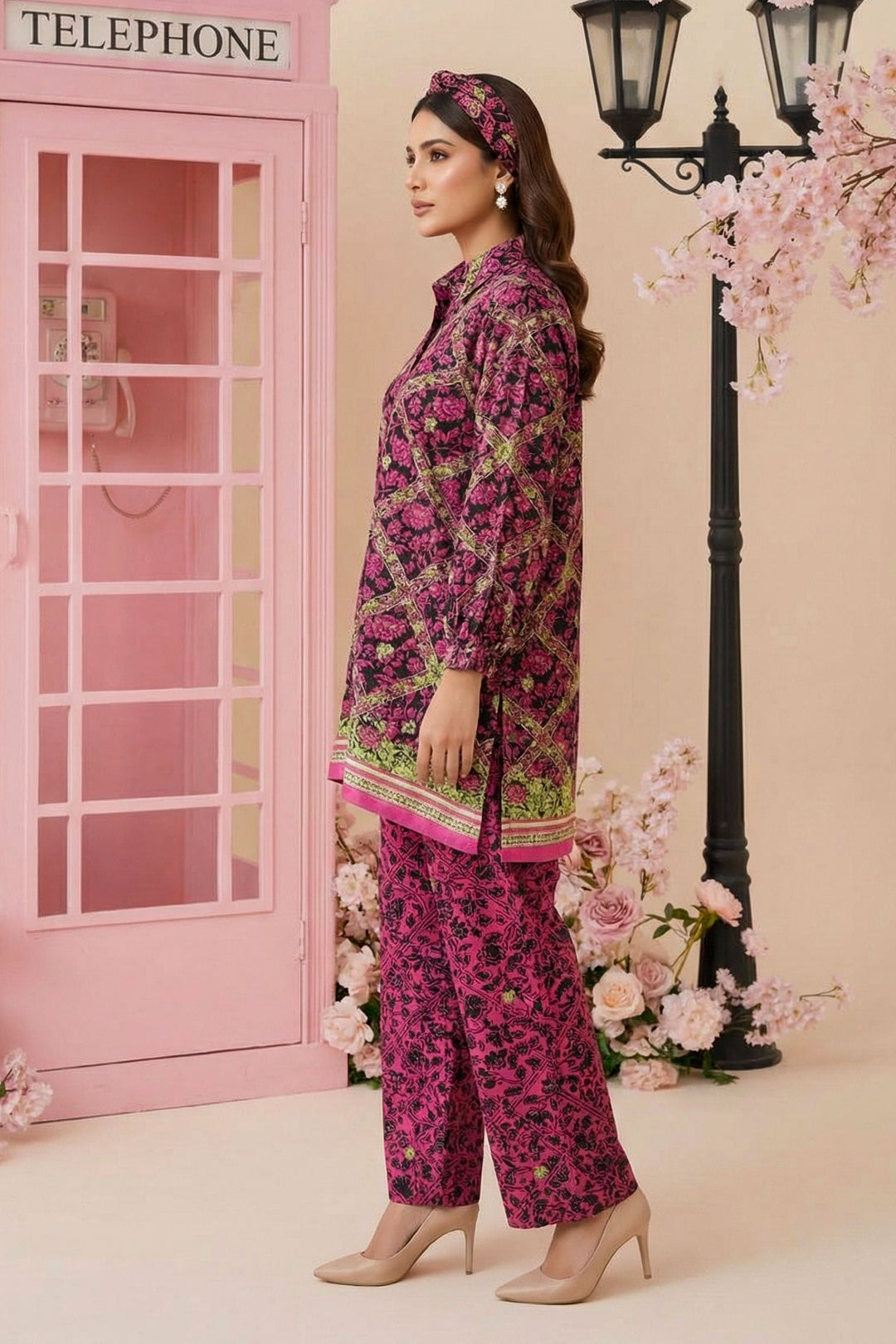 Dark Raspberry 2 Pc Unstitched Printed Cambric Co-Ord Set