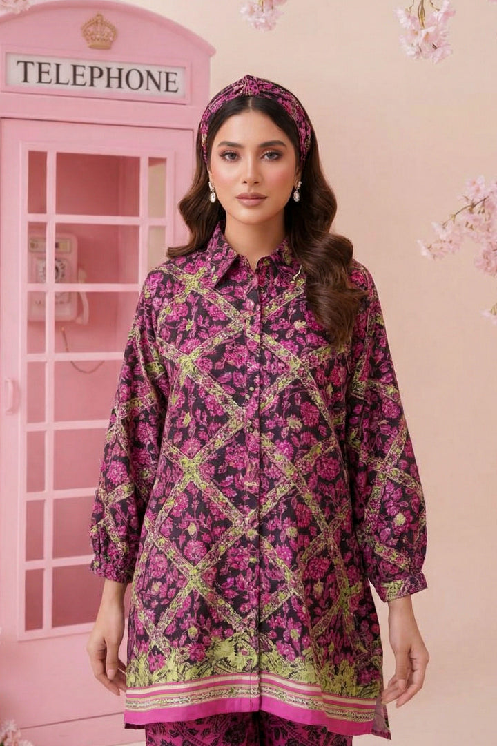Dark Raspberry 2 Pc Unstitched Printed Cambric Co-Ord Set