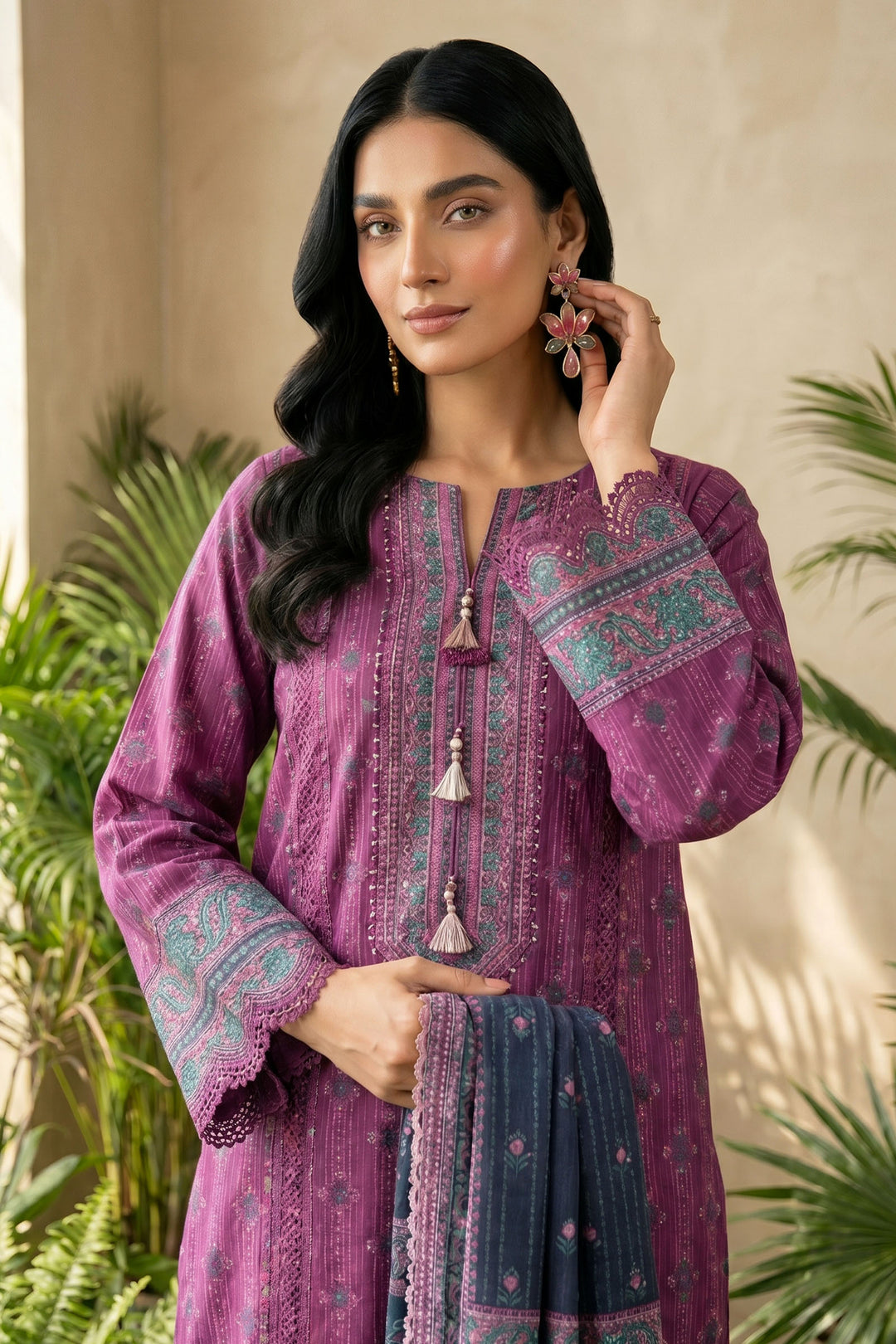 Dark Raspberry 3 Piece Unstitched Premium Printed Lawn Suit By Jacquard Clothing Summer 2026 Hania Manahil Collection