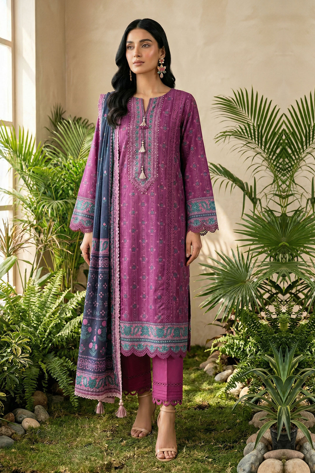 Dark Raspberry 3 Piece Unstitched Premium Printed Lawn Suit By Jacquard Clothing Summer 2026 Hania Manahil Collection