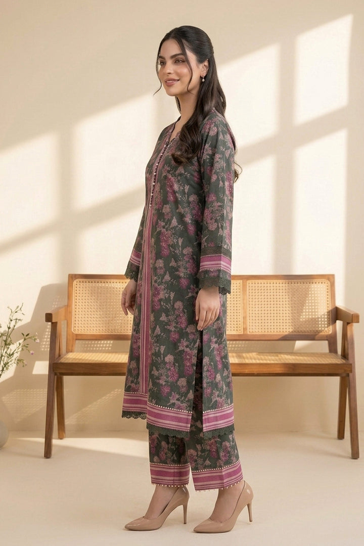 Dark Slate Gray 2 Piece Unstitched Printed Cambric Co-Ord Set