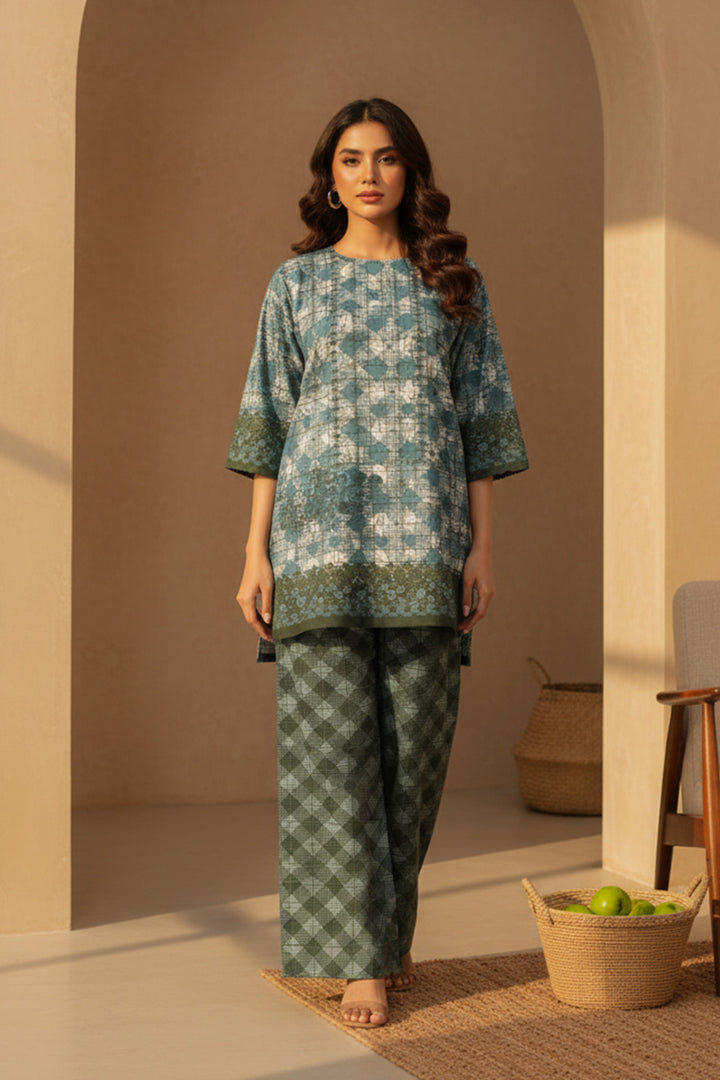 Dark Tan 2 Pc Unstitched Printed Cambric Co-Ord Set
