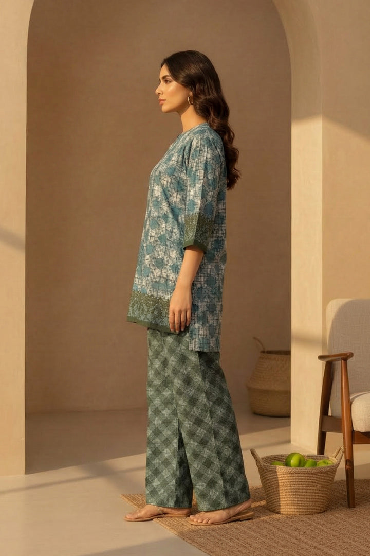Dark Tan 2 Pc Unstitched Printed Cambric Co-Ord Set