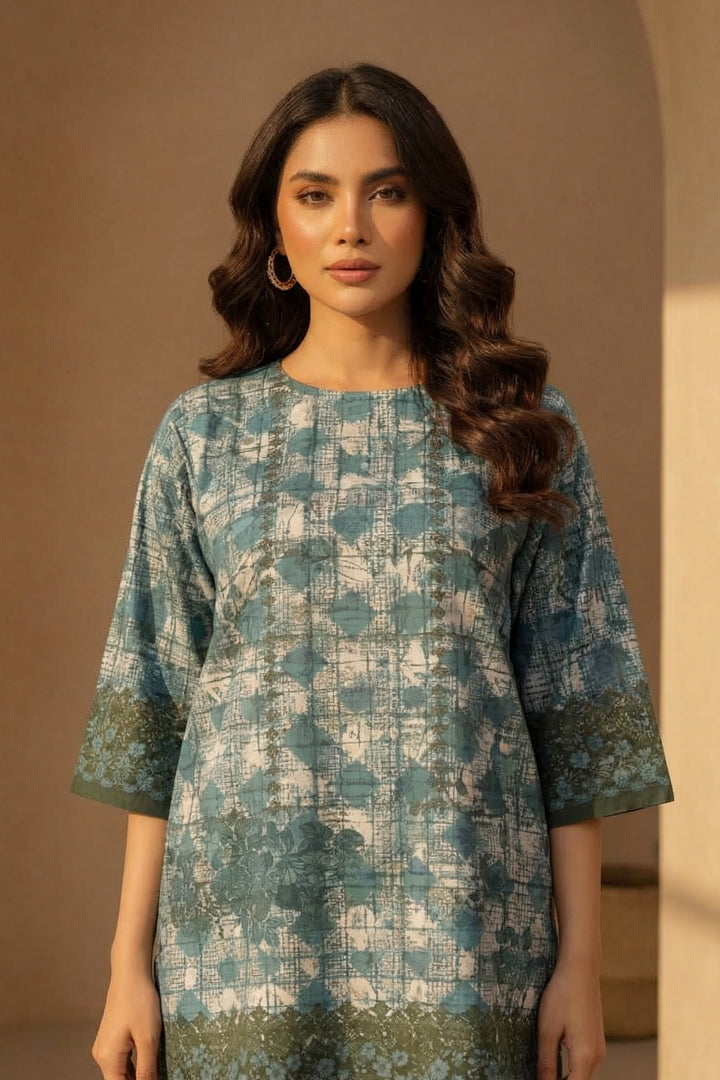 Dark Tan 2 Pc Unstitched Printed Cambric Co-Ord Set