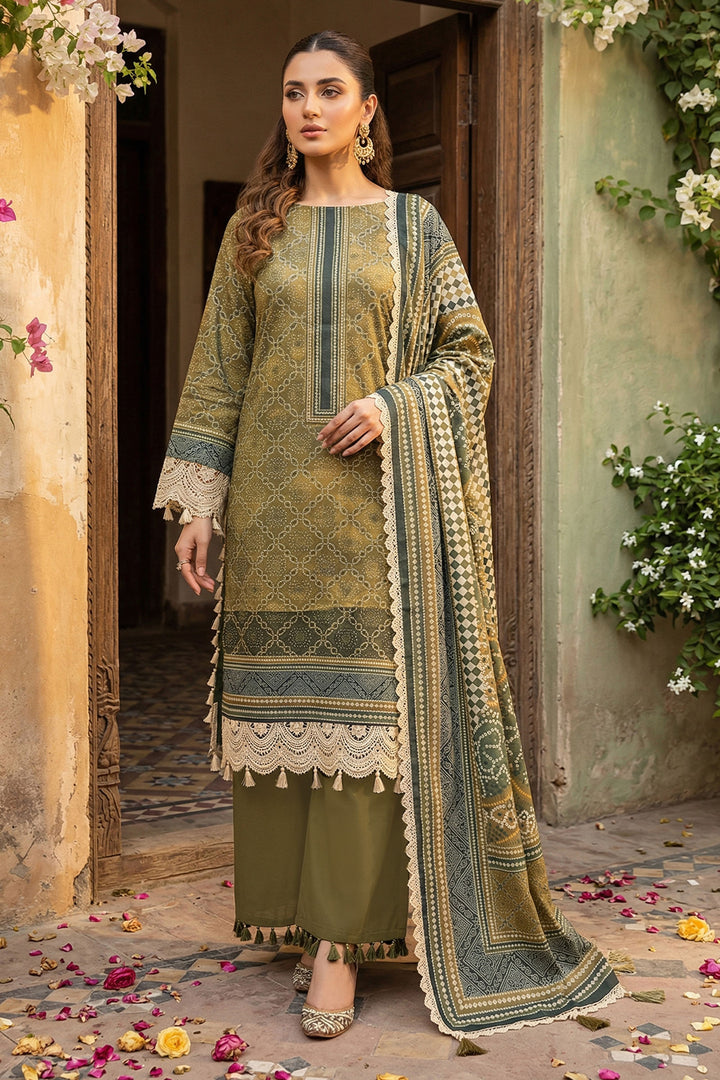 Dark Tan 3 Piece Unstitched Premium Printed Lawn