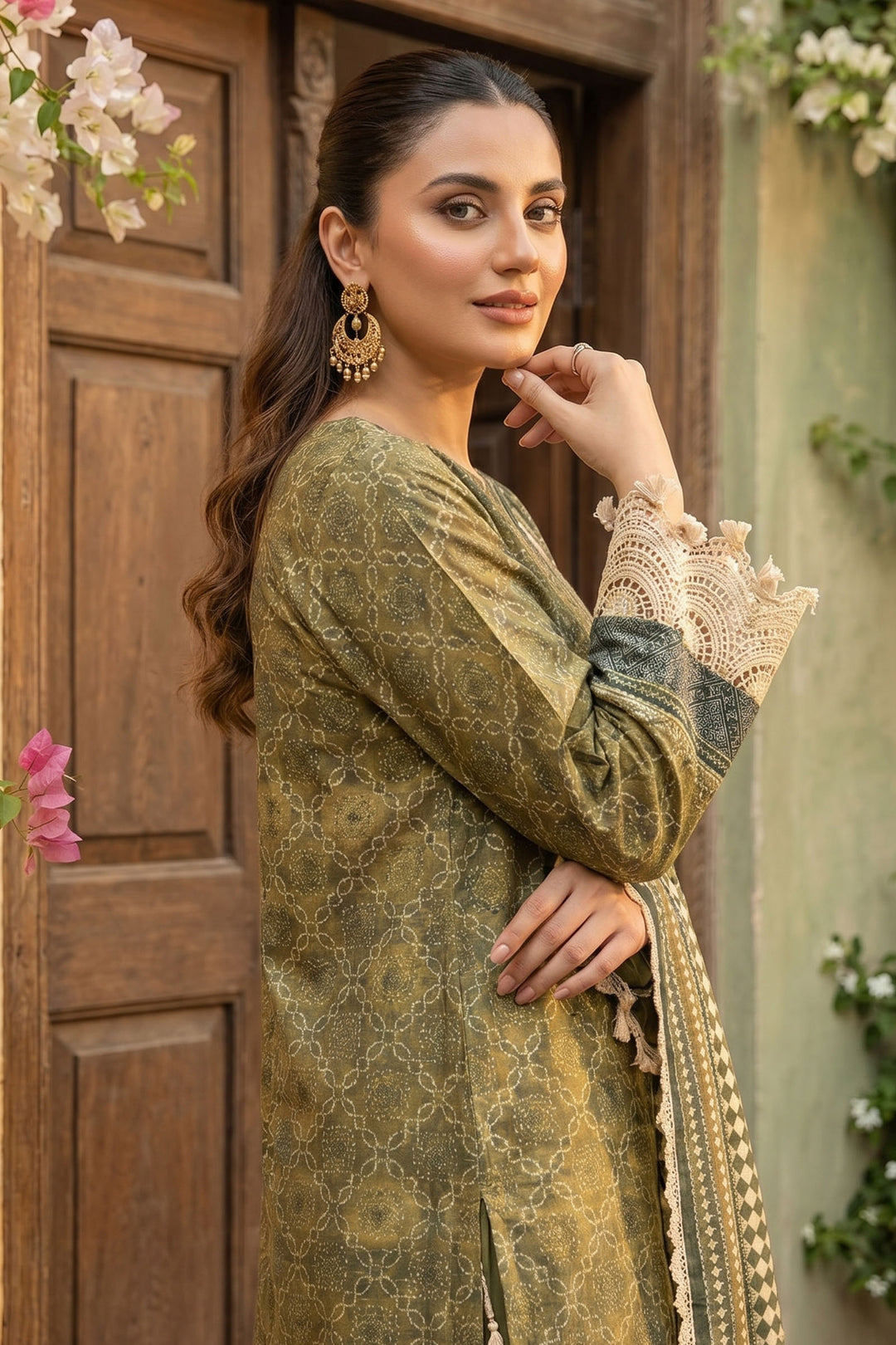 Dark Tan 3 Piece Unstitched Premium Printed Lawn