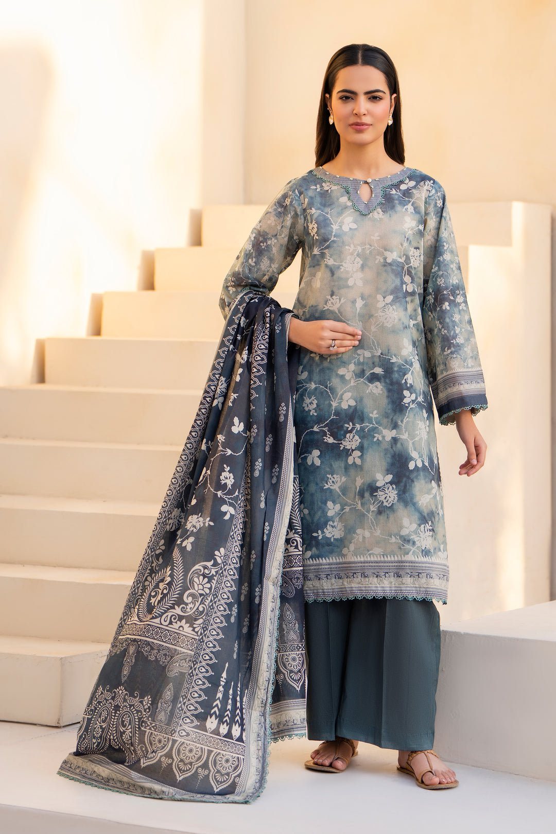 Davy Gray 3 Piece Unstitched Premium Lawn - SU25V2-S10 - JACQUARD CLOTHING