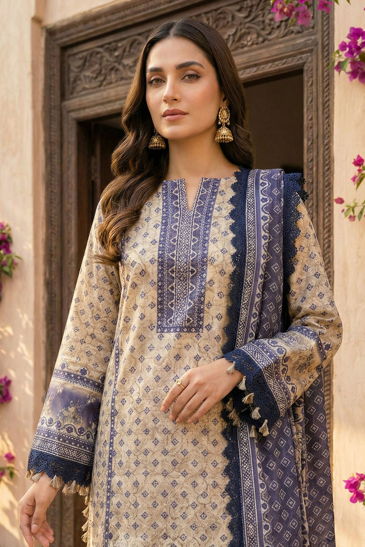 Desert Sand 3 Piece Unstitched Premium Printed Lawn Suit - Jacquard Wirsa By Zainab Collection Summer 2026