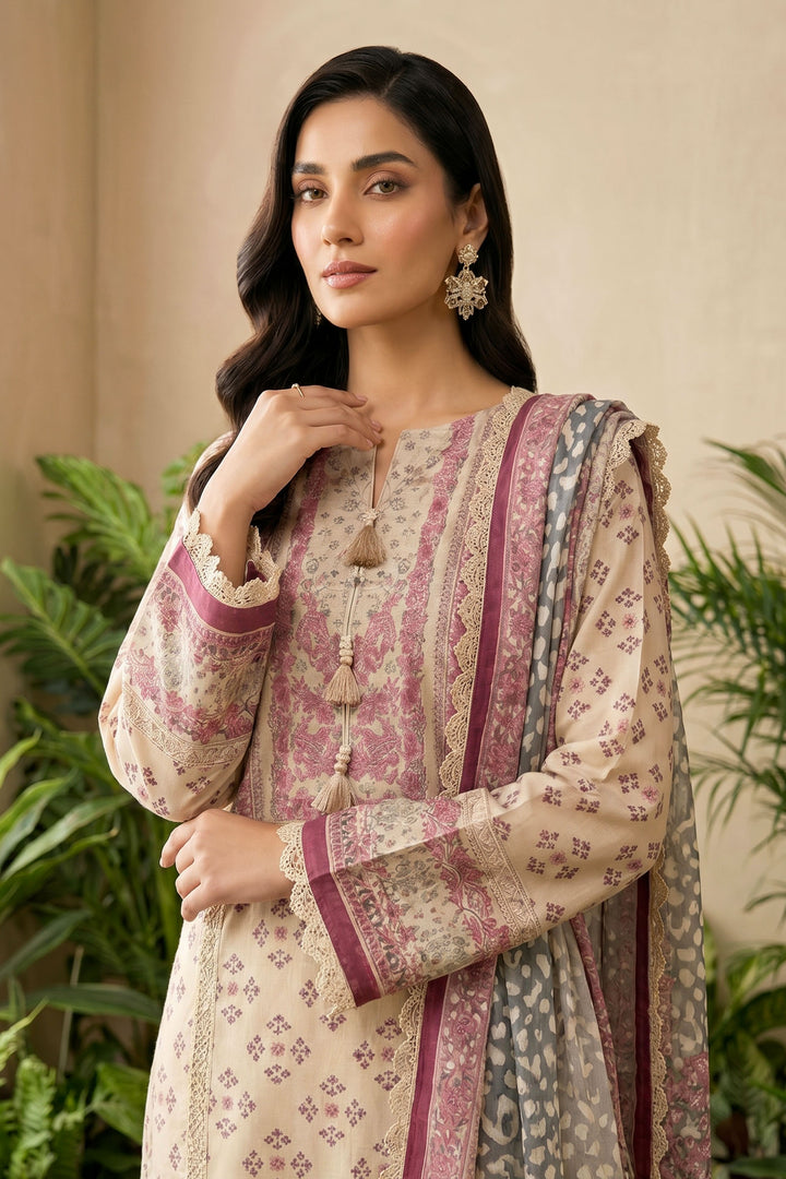 Desert Sand 3 Piece Unstitched Premium Printed Lawn Suit By Jacquard Clothing Summer 2026 Hania Manahil Collection