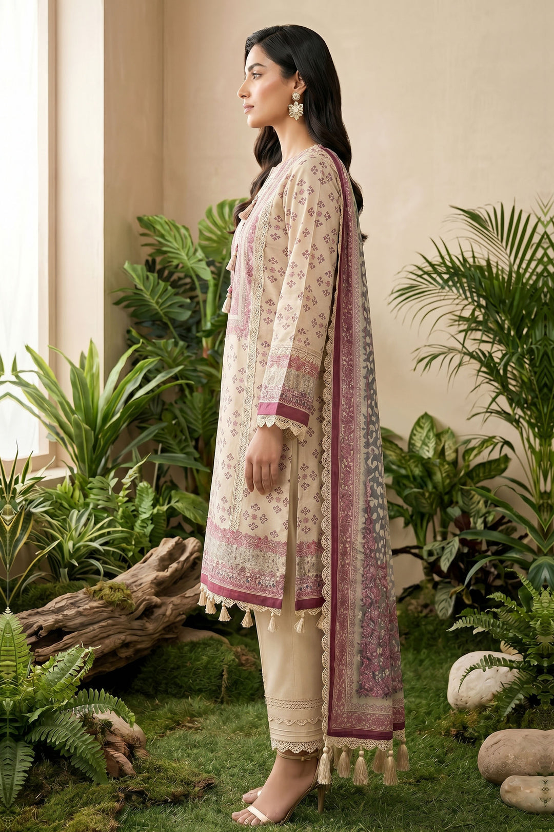 Desert Sand 3 Piece Unstitched Premium Printed Lawn Suit By Jacquard Clothing Summer 2026 Hania Manahil Collection