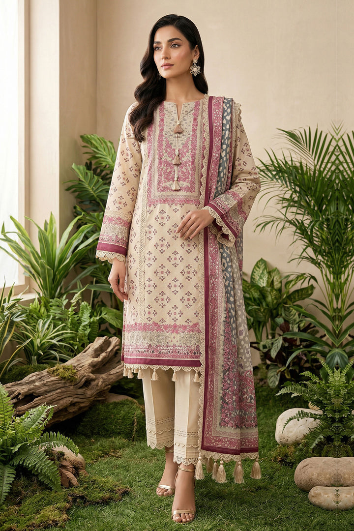 Desert Sand 3 Piece Unstitched Premium Printed Lawn Suit By Jacquard Clothing Summer 2026 Hania Manahil Collection