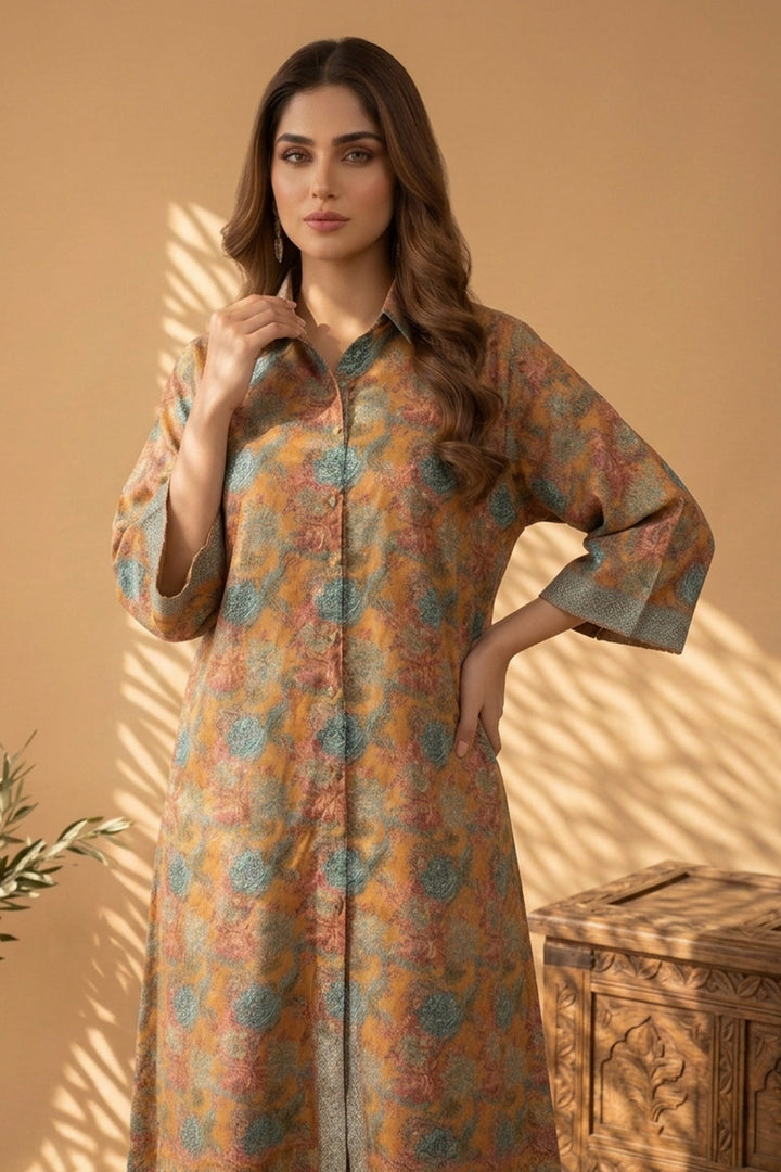 Dull Orange 2 Piece Unstitched Printed Cambric Co-Ord Set