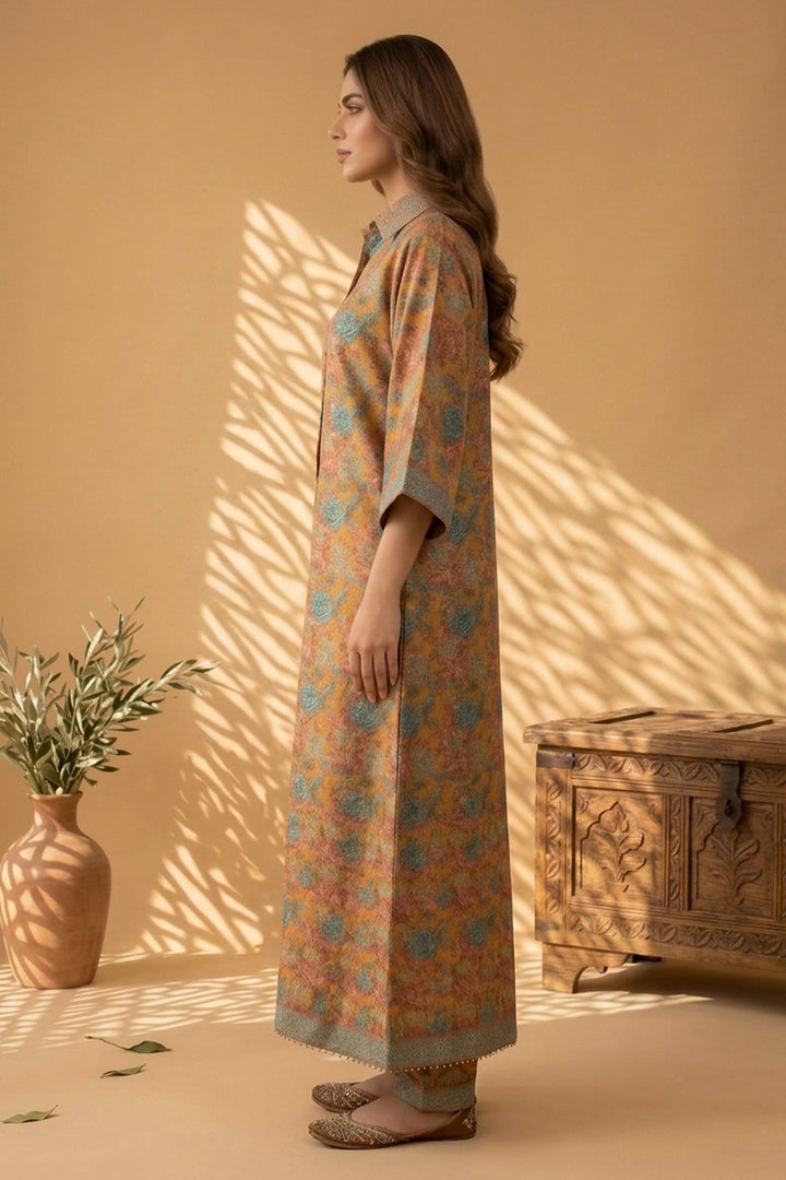 Dull Orange 2 Piece Unstitched Printed Cambric Co-Ord Set