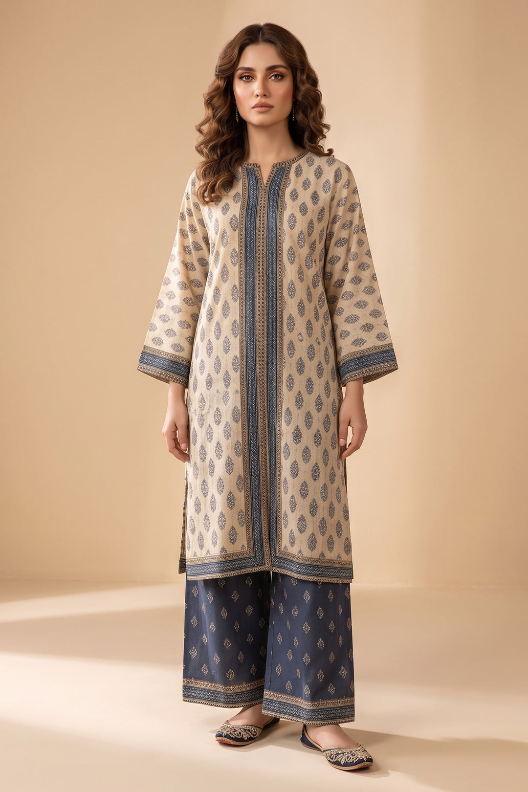 Dull Orange 2 Piece Unstitched Printed Cambric Co-Ord Set