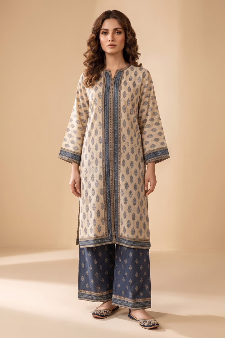 Dull Orange 2 Piece Unstitched Printed Cambric Co-Ord Set