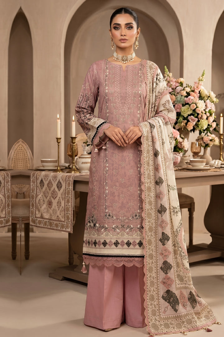 Dusty Pink 3 Piece Unstitched Premium Printed Lawn Suit By Jacquard Clothing Summer Collection 2026