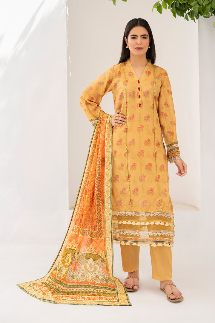 Golden 3 Piece Unstitched Premium Lawn - SU25V5-S6 - JACQUARD CLOTHING