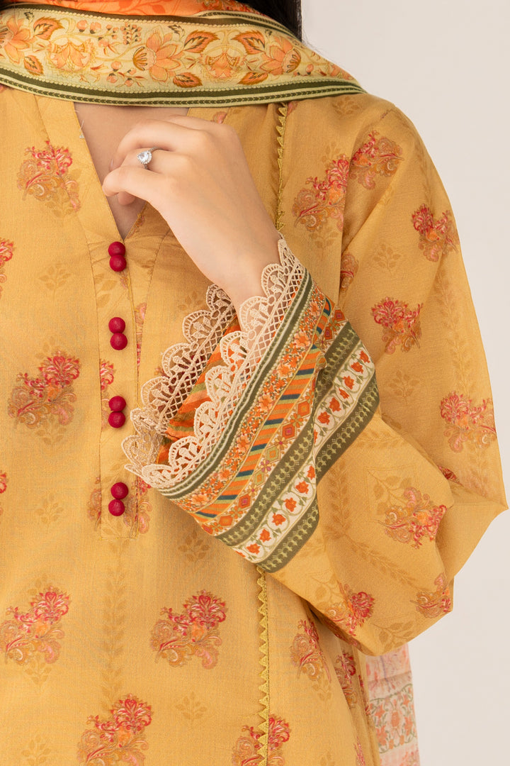 Golden 3 Piece Unstitched Premium Lawn - SU25V5-S6 - JACQUARD CLOTHING
