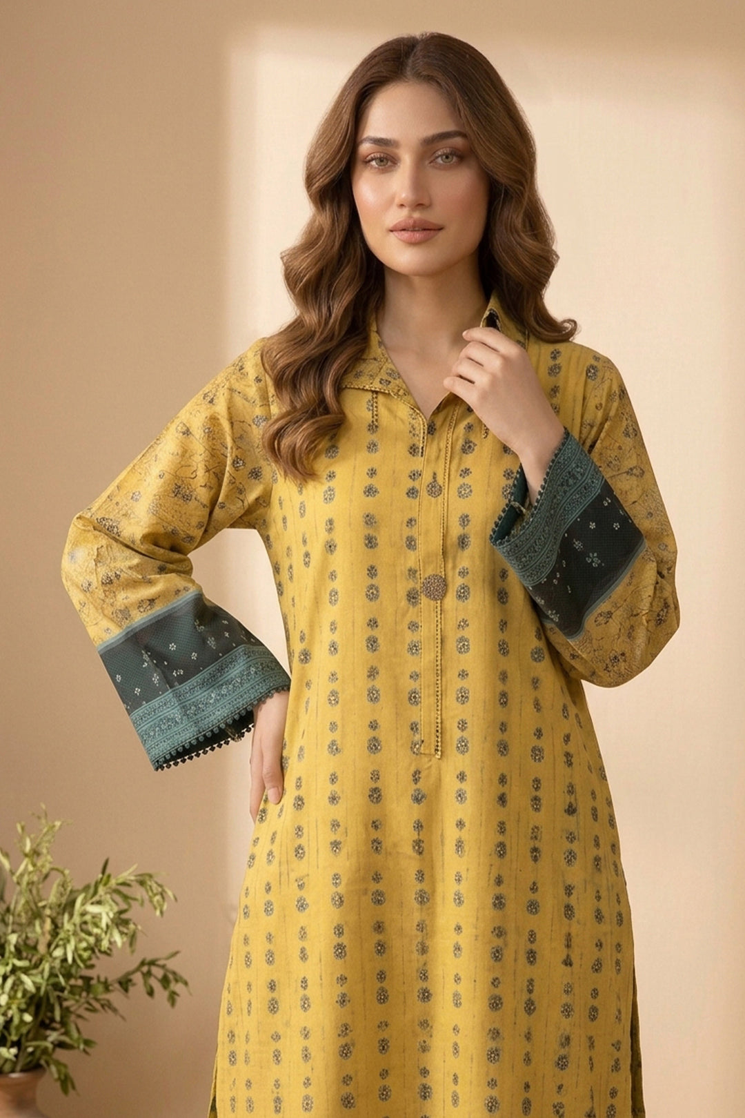 Goldenrod 2 Piece Unstitched Printed Cambric Co-Ord Set