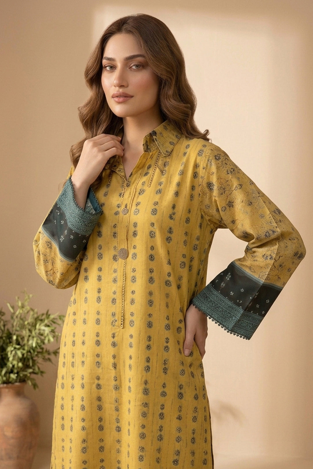 Goldenrod 2 Piece Unstitched Printed Cambric Co-Ord Set