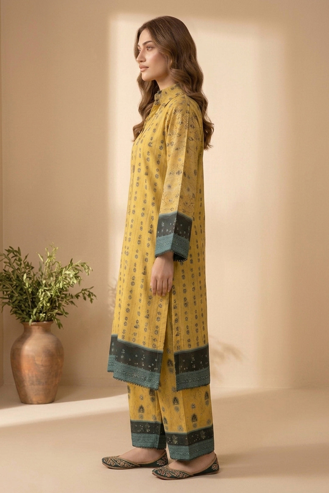 Goldenrod 2 Piece Unstitched Printed Cambric Co-Ord Set