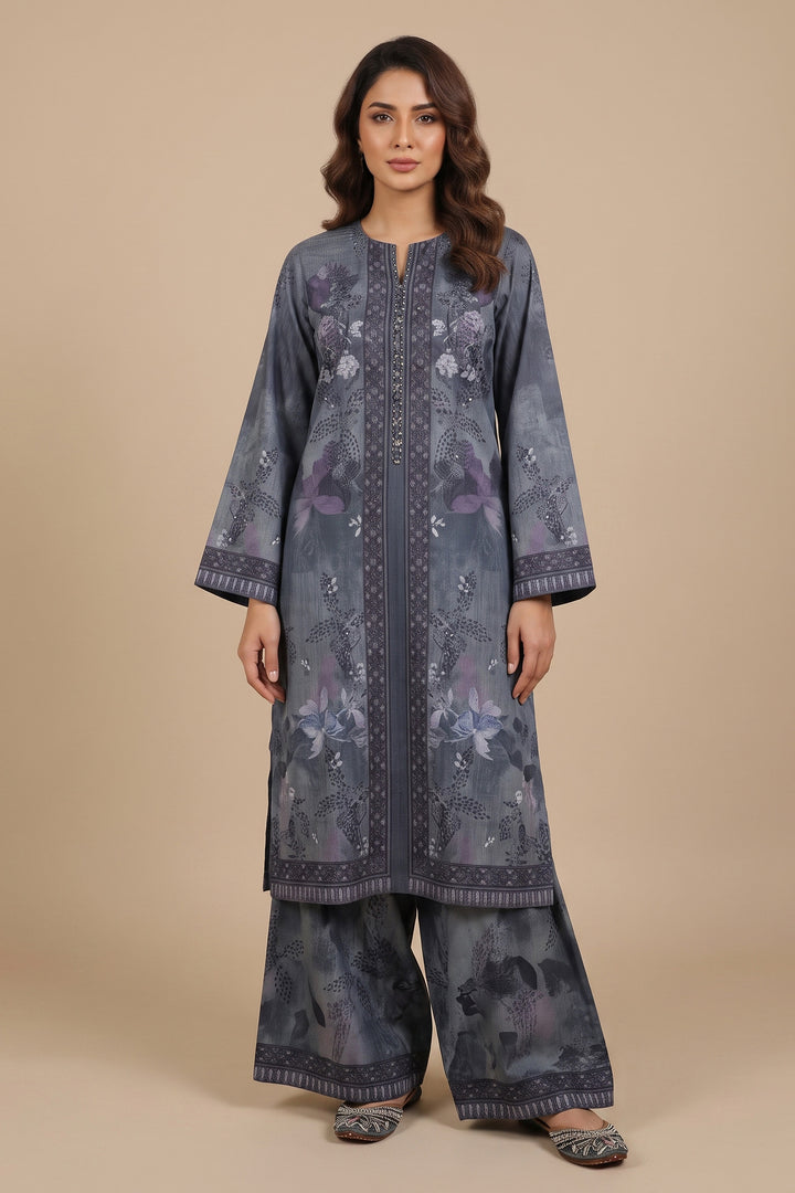 Gray 2 Piece Unstitched Printed Cambric Co-Ord Set