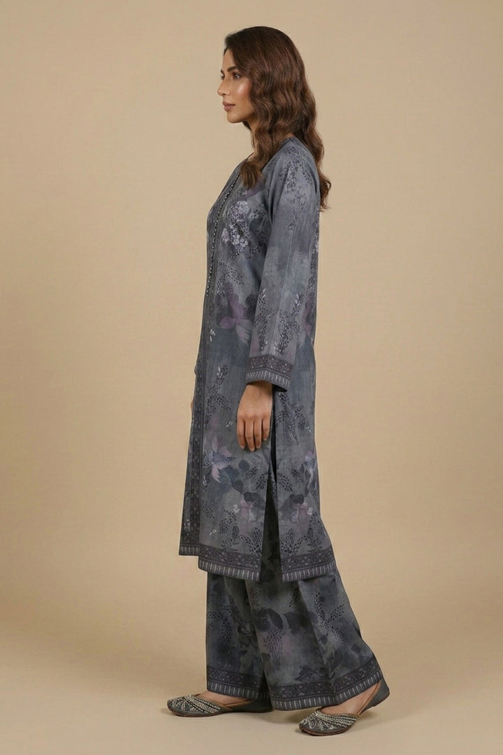 Gray 2 Piece Unstitched Printed Cambric Co-Ord Set