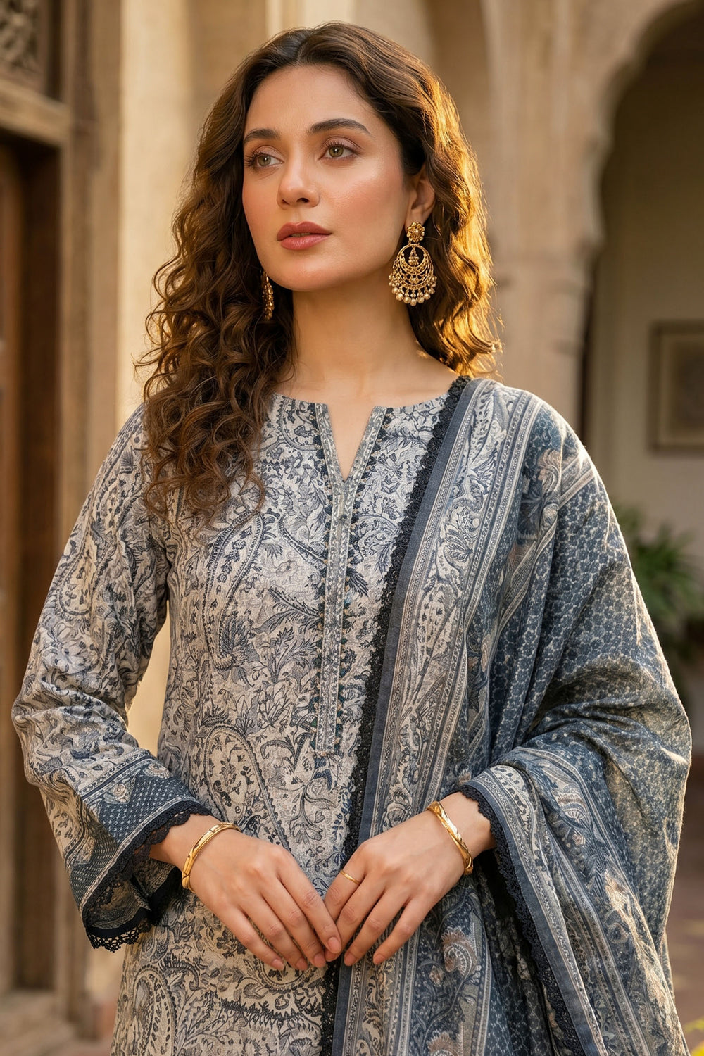 Gray 3 Piece Unstitched Premium Printed Lawn